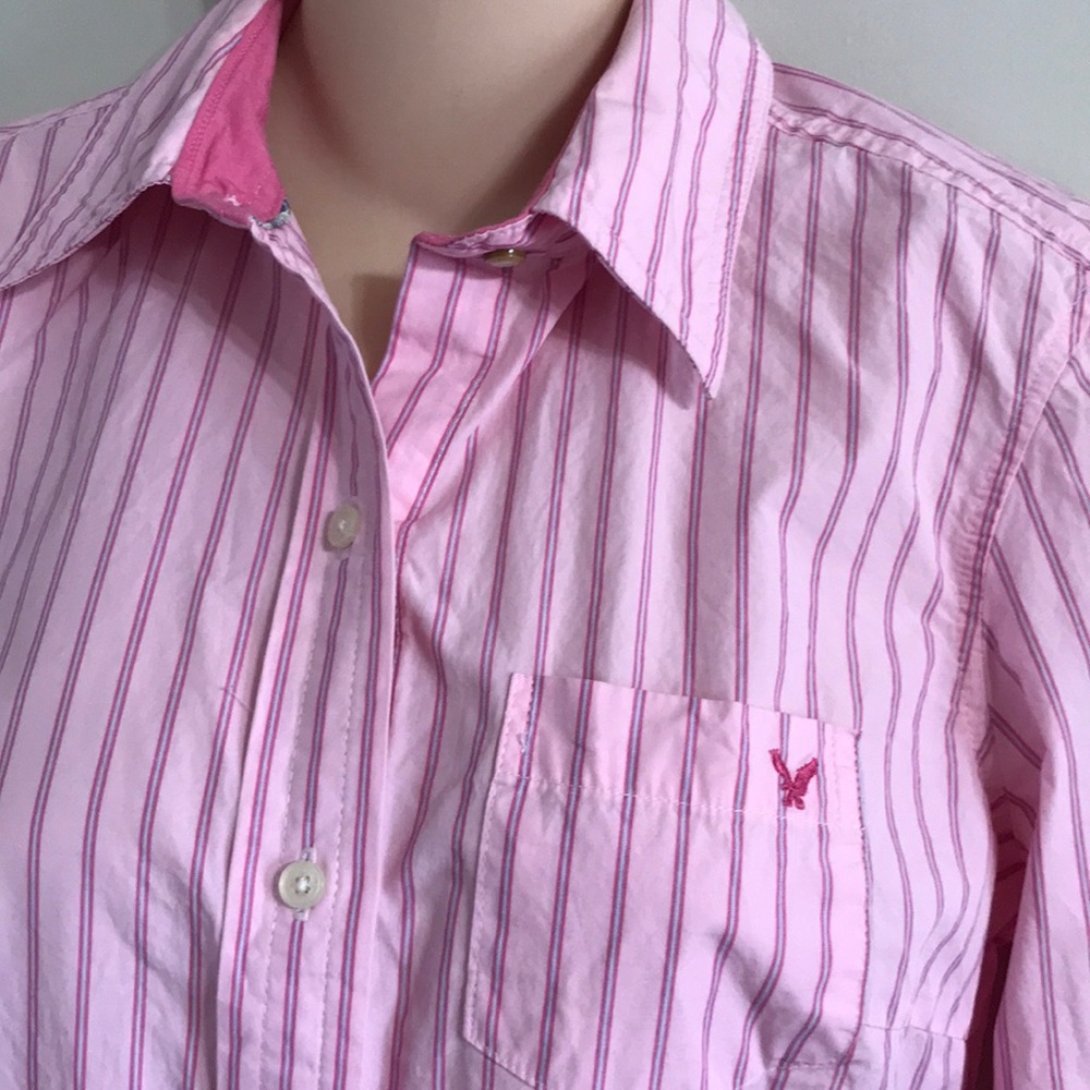 American Eagle favorite pink button up shirt Sz 6